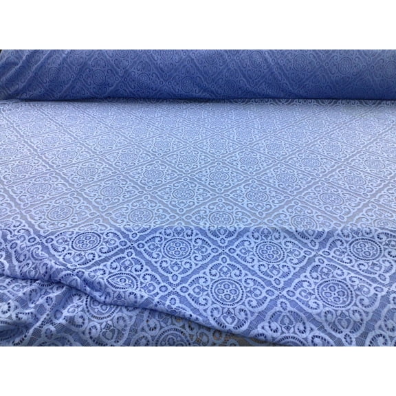 Embroidered Stretch Lace Apparel Fabric Sheer Diamond Sky Blue YY414