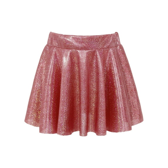 renvena Girls Shiny Metallic Pleated Flared Elastic Waist A-line Mini Skater Skort Dance Skirt