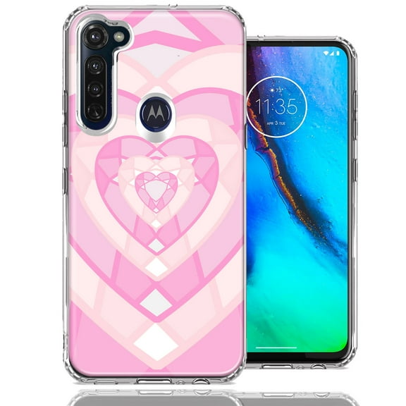 MUNDAZE For Motorola Moto G Stylus Pink Gem Hearts Design Double Layer Phone Case Cover