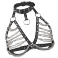 thumbnail image 6 of QccHieUs Women's Faux Leather Choker Collar Chain Harness Adjustable Steampunk Body Black+Silver Chain, 6 of 9