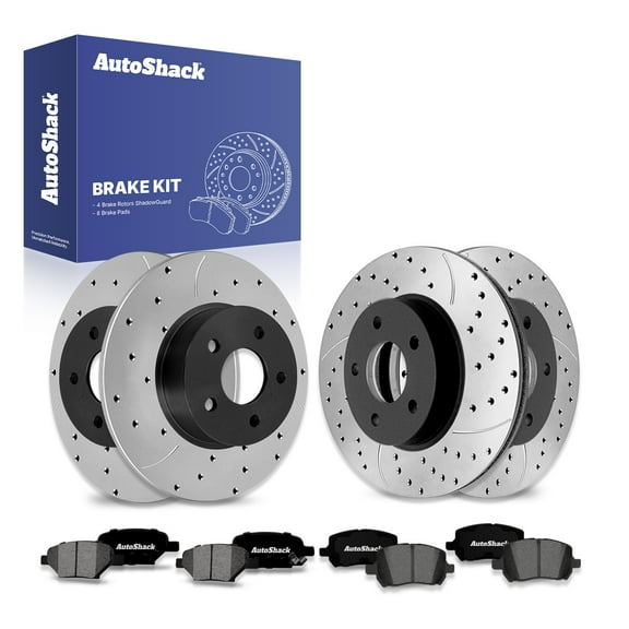 AutoShack Front Vented & Rear Solid Drilled & Slotted E-Coated Brake Rotors   Premium Ceramic Pads 12-PC Brake Kit Replacement for 2004-2008 Chevrolet Malibu 2006-2007 Pontiac G6 ShadowGuard