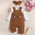 thumbnail image 2 of masbird Baby Girl Clothes Newborn Infant Outfits Ruffle Ribbed Romper + Floral Pants + Headband Sets for Girls 3pcs,Brown,3-6 M, 2 of 9