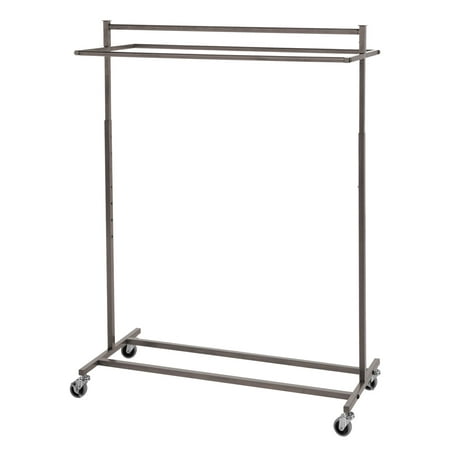 SSWBasics Boutique Raw Steel Double-Rail Rolling Clothes Rack