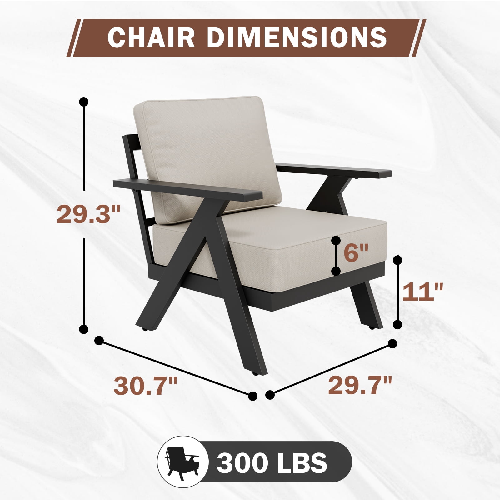 EAGLE PEAK Urban Slate Modern Patio Accent Chair Set of 2 with Thick Cushions，Black/Beige