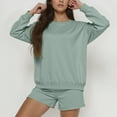 thumbnail image 2 of Women's Oversized Shorts Sets 2 Piece Solid Color Long Sleeve Crewneck Sweatshirt Outfits Casual Fall Trendy Vacation Loose Suits, 2 of 6