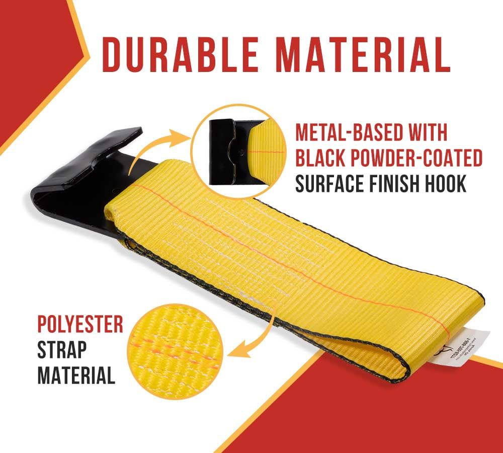 2 Paack 4Inch x 11Inch Fixed End Tie Down Strap with Flat Hook and Bolt Loop - Replacement Ratchet Straps 5,400 lbs Working Load Limit, Heavy Duty 4 Inch Ratchet Straps