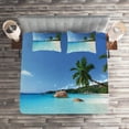 thumbnail image 2 of Ambesonne Travel Quilted Coverlet 3 Pcs, Anse Lazio Beach Surf, Queen Size, Turquoise Blue Green, 2 of 2