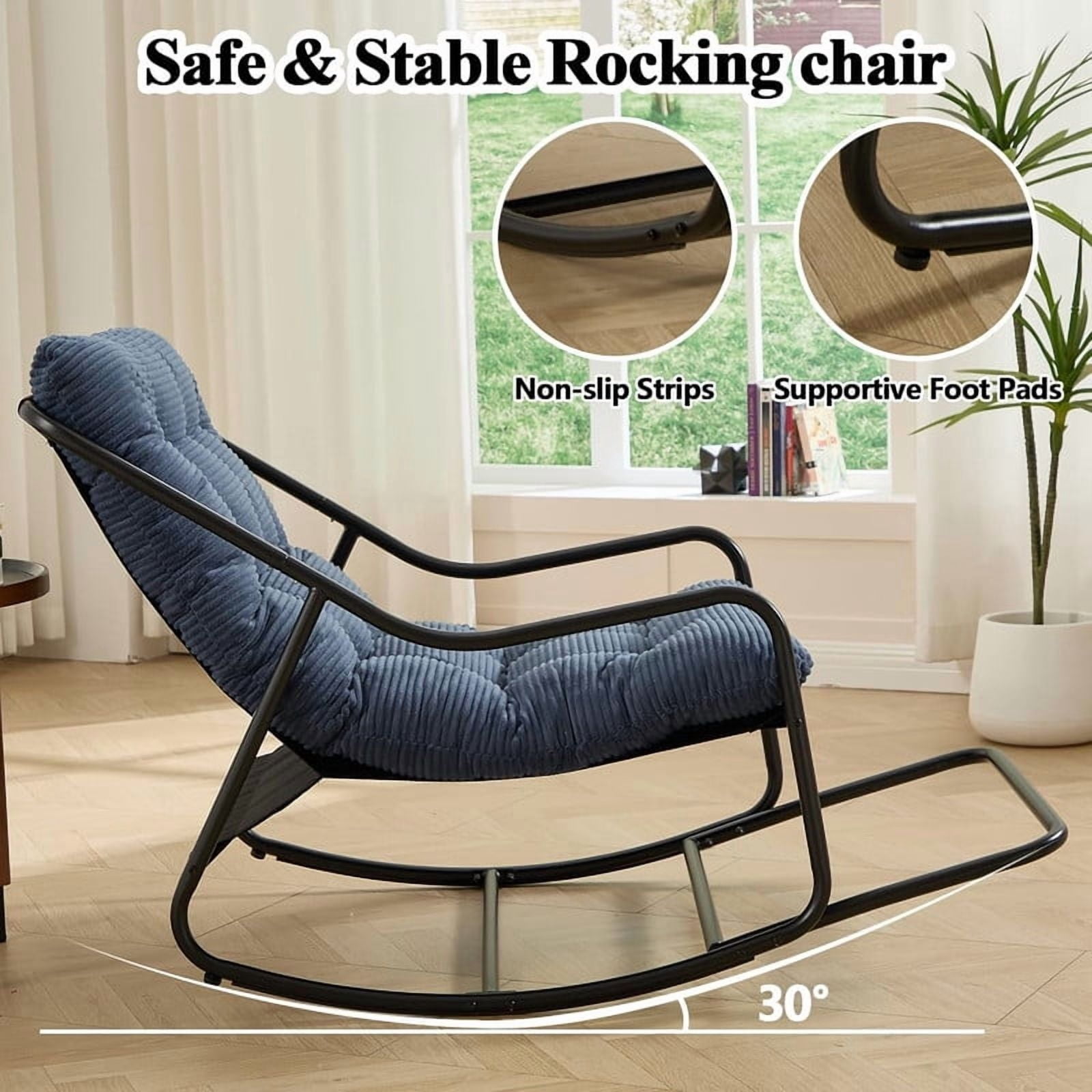 Outdoor Rocking Chair, Papasan Rocking Chair with Metal Frame, Comfy Rocker Lounge Chair for Living Room Porch Patio Garden