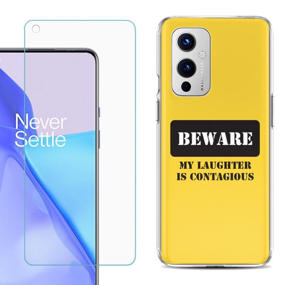 Slim-Fit TPU Phone Case Compatible with OnePlus 9 5G, with Tempered Glass Screen Protector, by OneToughShield ® - Laughter