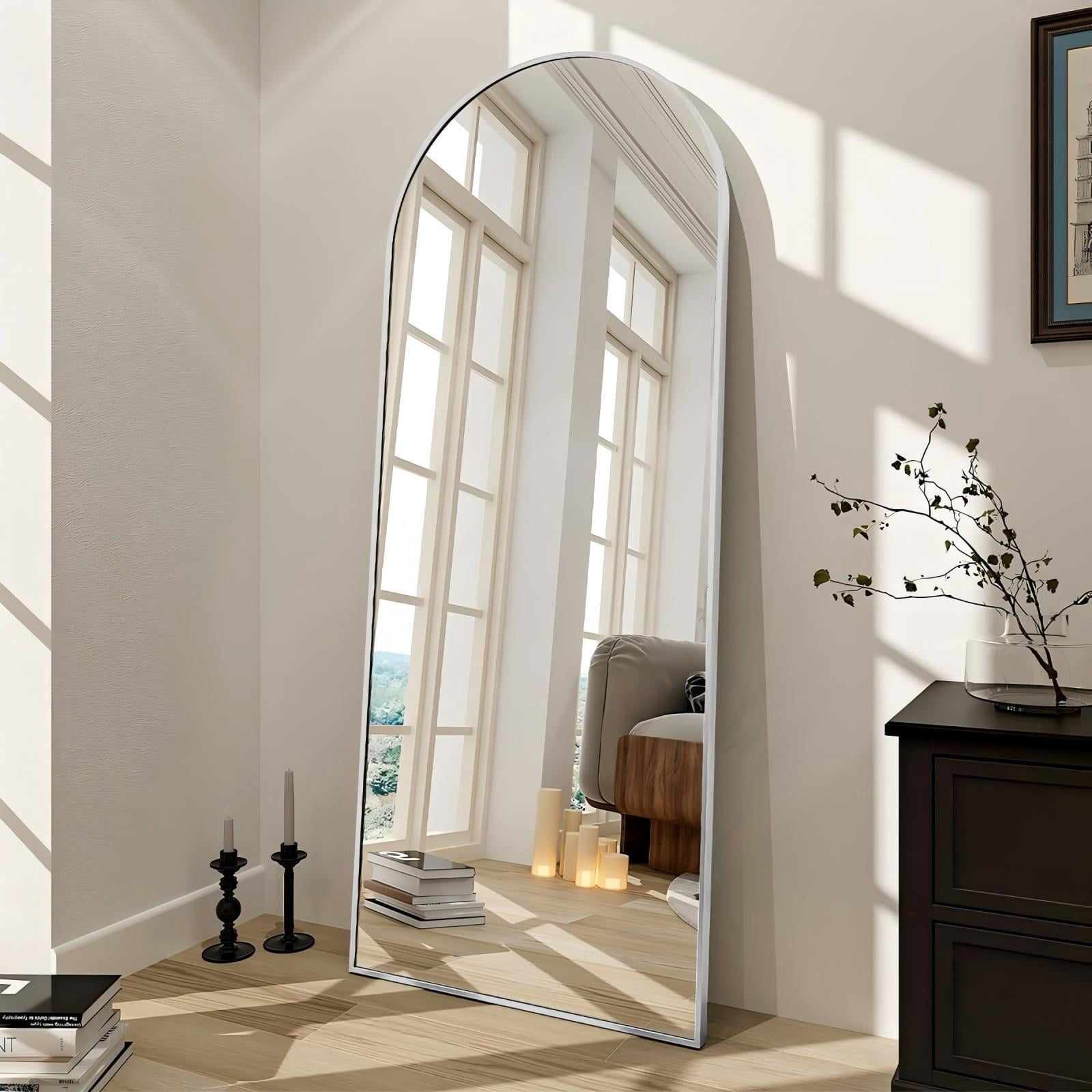 Anyrose 67"x 23" Arched Full Length Mirror Floor Mirror with Stand Wall-Mounted, Silver