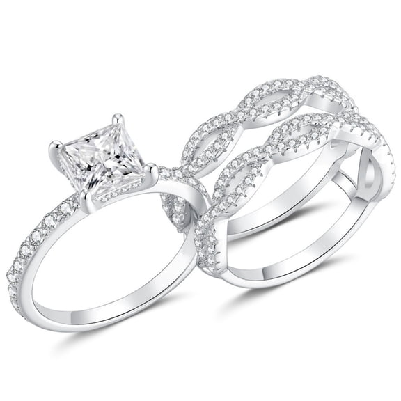 SFTING Rings for Woman Princess Cut 5A CZ Engagement Rings Set for Women Silver 18K White Plated Size 7