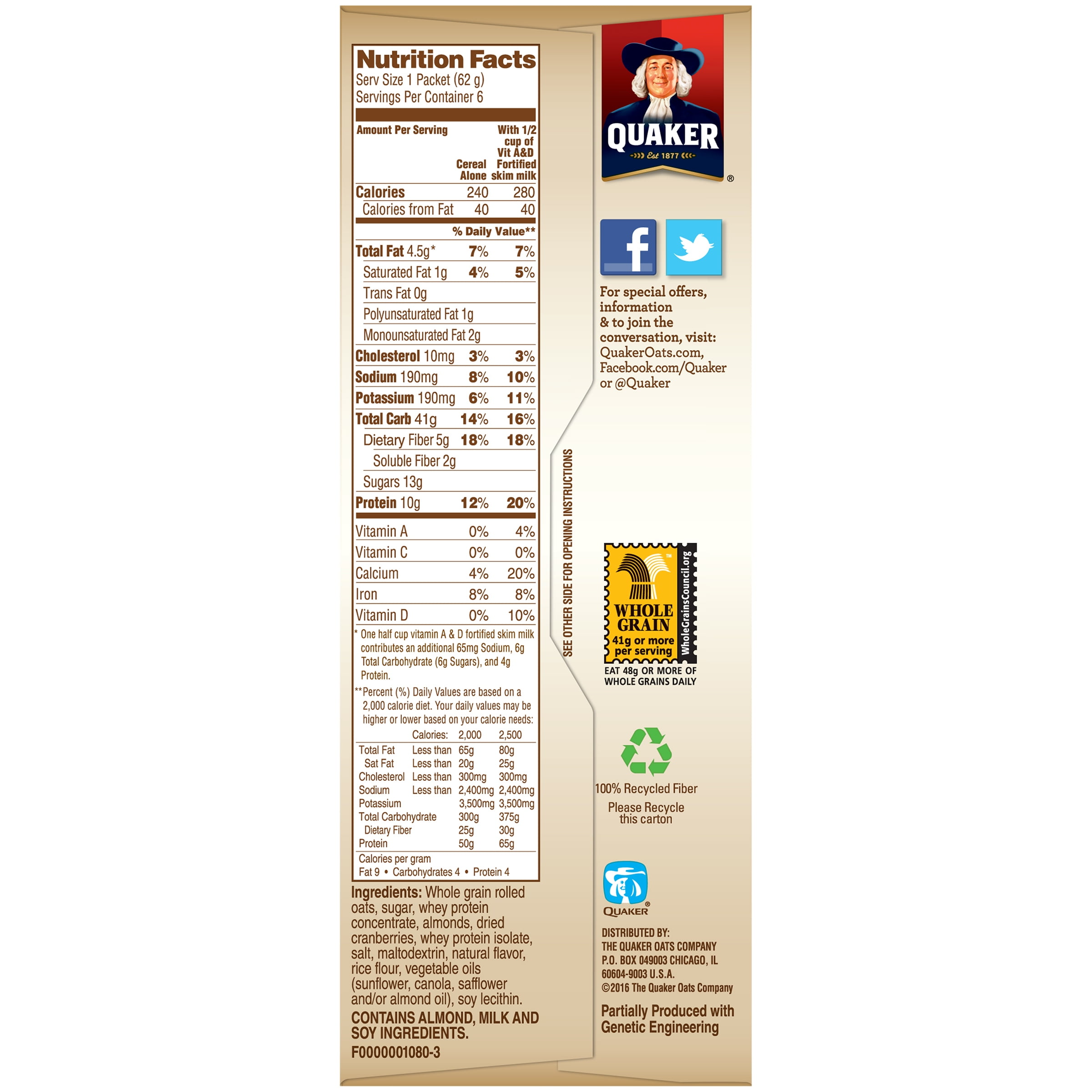 Quaker Oatmeal Nutrition Facts Blog Dandk