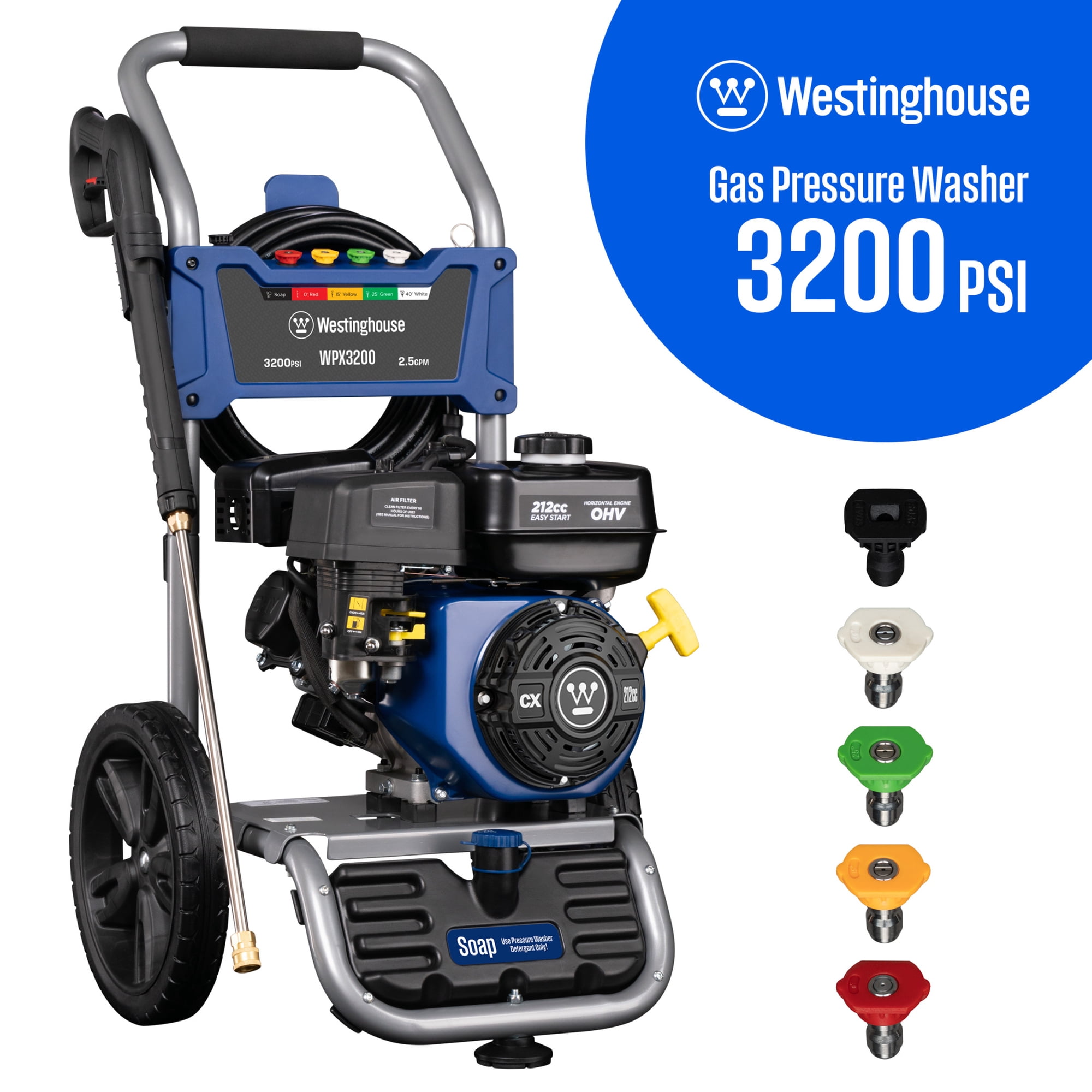 Westinghouse 3200-PSI, 2.5-GPM Gas Pressure Washer with 5 Nozzles & Soap Tank