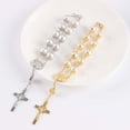 thumbnail image 2 of Pulsera de rosario con cruz cristiana y perlas artificiales, joyería para mujeres y niñas (plateada), 2 of 8