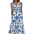 thumbnail image 3 of VBVC Women's Floral V-Neck Maxi Dress,Sleeveless Button Detail Flowy Dress For Women,Ladies Summer A-Line Beach Boho Sundress with Pockets,Light Blue,S-5XL, 3 of 6