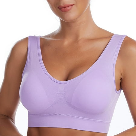 

harmtty Women Sports Bra Vest Shockproof Solid Color Breathable Comfortable Detachable Pad Push Up Full Coverage Plus Size Wide Shoulder Strap Lady Bras Vest for Daily Wear Light Purple