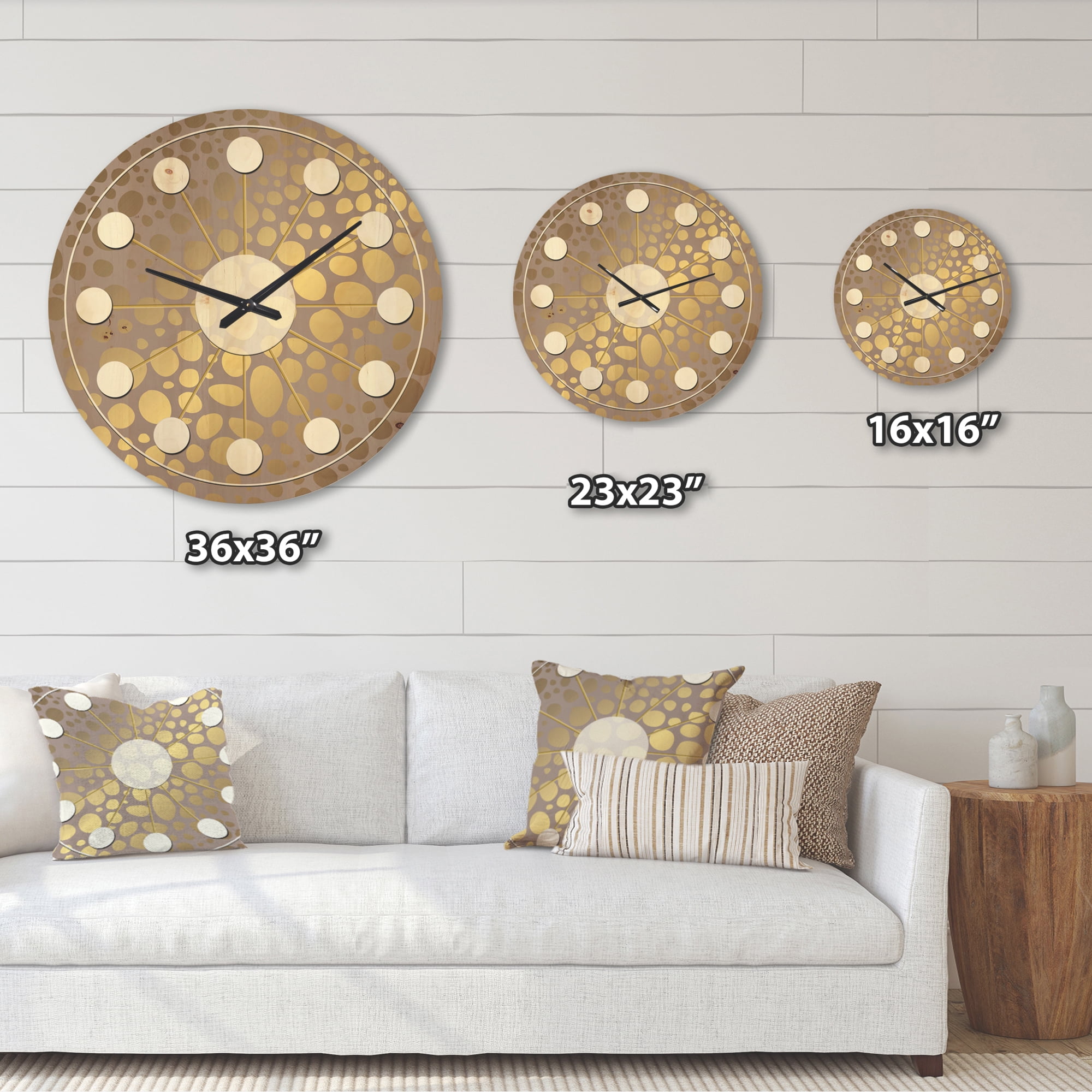 Designart 'Golden Colored Marble Design III' Mid-Century Modern Wood Wall Clock