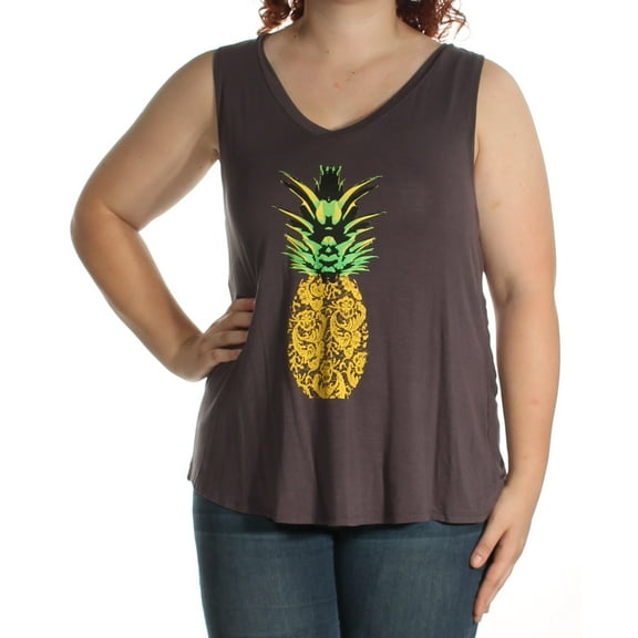 CARBON COPY $39 Womens New 1569 Gray Pineapple V Neck Sleeveless Top XL B B