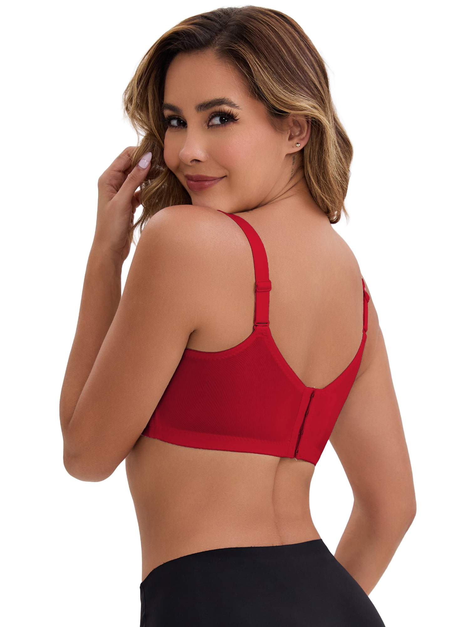 DARING DIVA Women's 3/4 Cup Push-Up Underwire Support Front Cross Lingerie 36B Rose Red