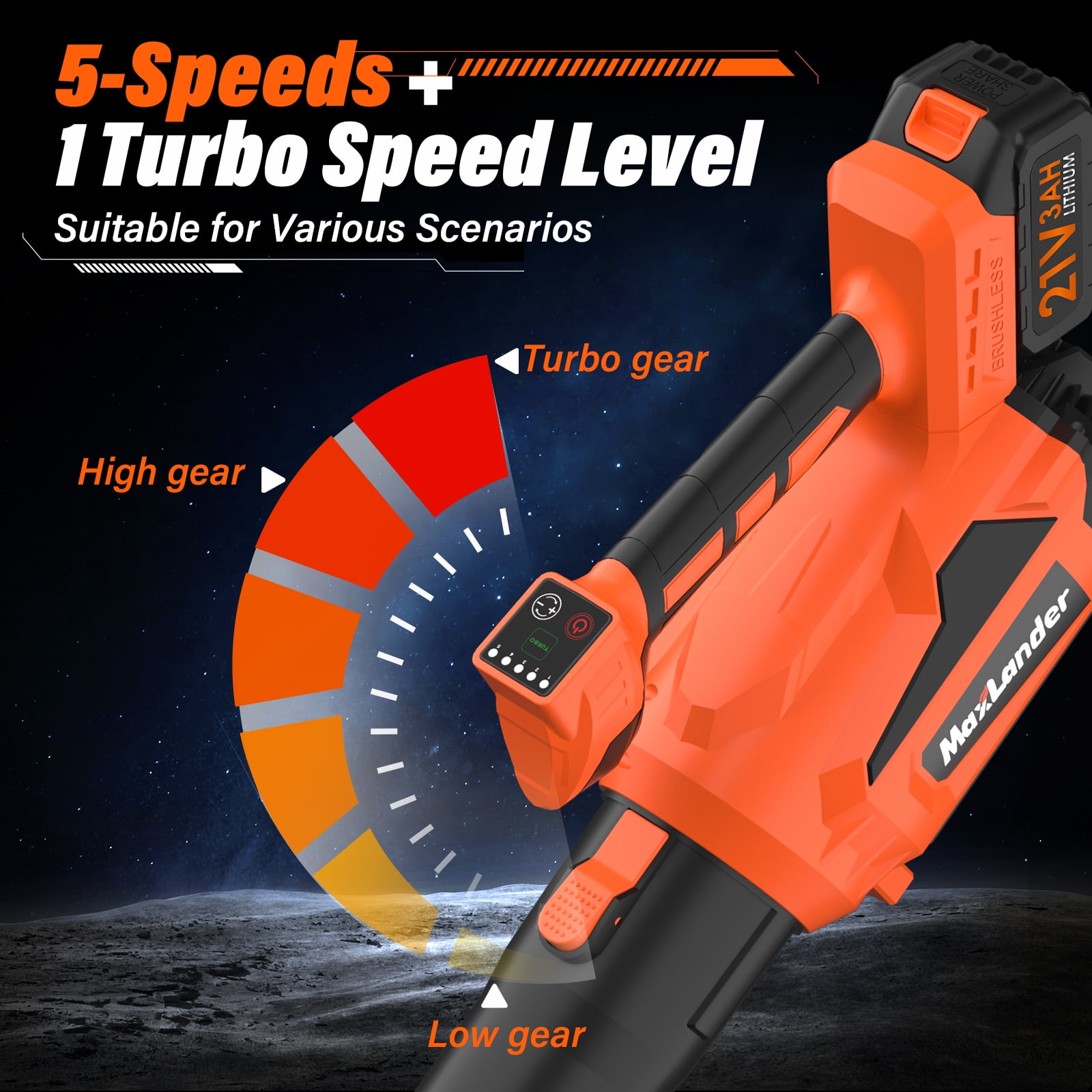 MAXLANDER Snow Blower Cordless, Electric Cordless Leaf Blower with 2pcs 3.0Ah Batteries and 1 Charger, 600CFM & 200MPH, and 5 Speed Mode, for Patio Cleaning, Lawn Care, Blowing Fallen Leaves and Dust
