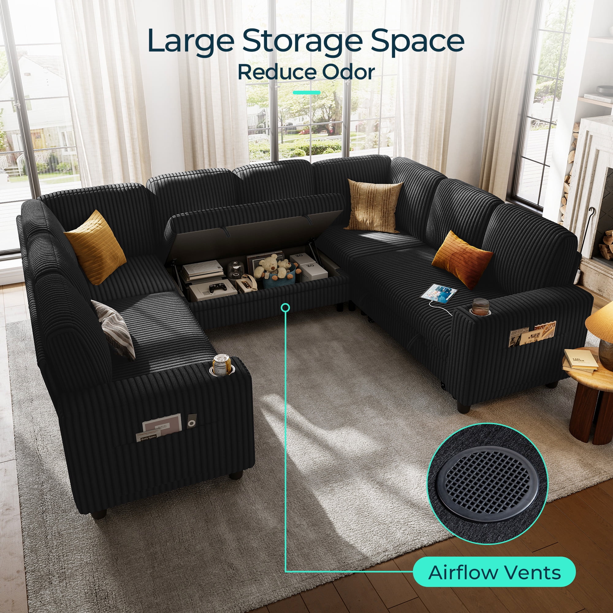LINSY HOME U Shaped Modular Sectional Sofa for Living Room, Plush