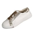 thumbnail image 5 of Womens Metallic Gold Color Block Low Top Fashion Sneakers Spring Fall Bling Casual Walking Flat Shoes, 5 of 6