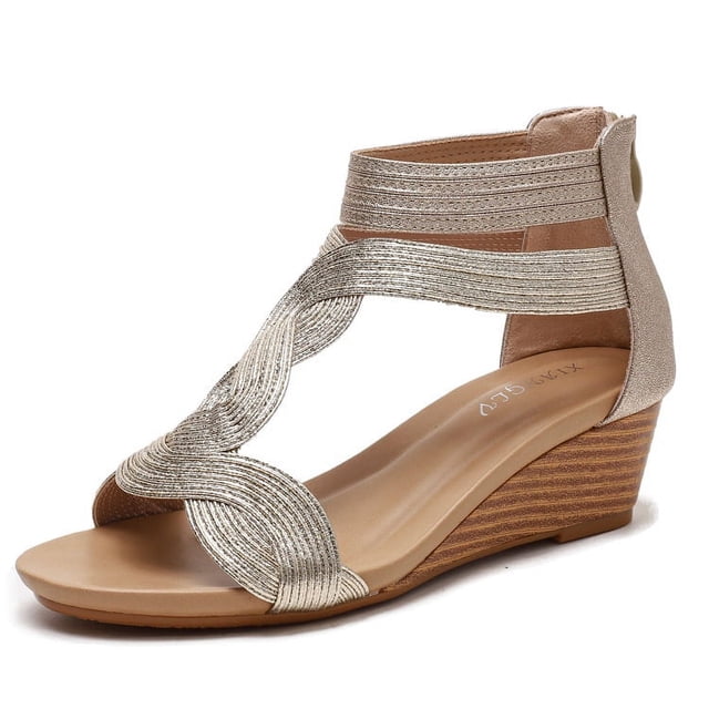 Sandalias Sandalias de cuña para Mujer Verano Tallas Grandes Zapatos de Mujer Delgados Zapatos Romanos con Cremallera Trasera