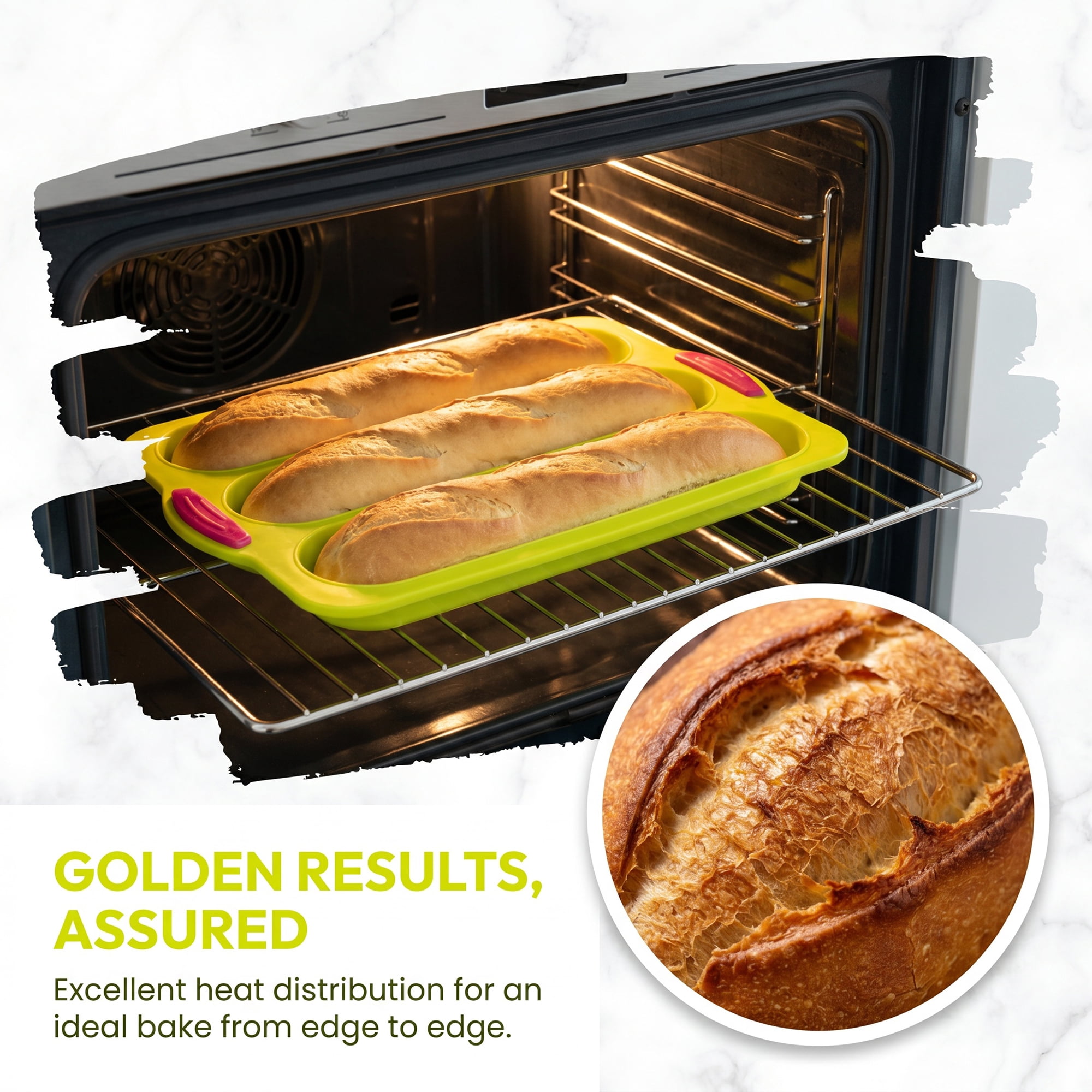 Unique Bargains Baking Pan 3-Loaf Speckled Ventilated Tray with Handles Green 13"x9.1"x1"