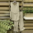 thumbnail image 2 of Lindreshi Womens 2 Piece Outfit Summer Women's Solid Crewneck Sleeveless Pullover Shirt Tops + Pants Trousers Set, 2 of 8