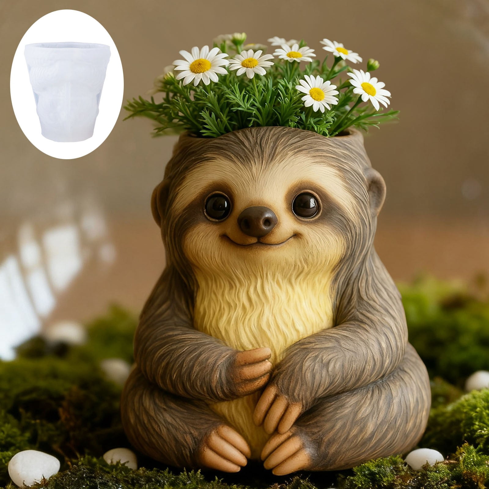 Sloth Flower Pot Silicone Resin Mold, 3D Animal Epoxy Resin Casting Planter Pot Molds, Concrete Cement Clay Plaster Mold for Home Decor, Candle Holder Mold, Pen Holder Jewelry Container Vessels Mould