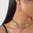 thumbnail image 5 of Faty-T Silver Plated Skeleton Hand 2‑Piece Jewelry Set, Articulated Bone Choker Necklace & Matching Skeleton Hand Dangle Earring Kit for Women, Spooky Gothic Statement Costume Jewelry for Halloween, 5 of 6