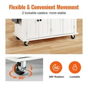 BENTISM 35.4 Kitchen Island on Wheels Cart Rubber Solid Wood Countertop Rolling Storage Cabinet with 2 Drawers & Spice Rack & Towel Holder, White