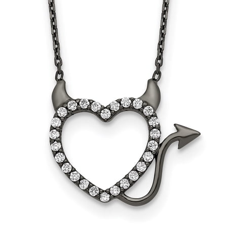 Diamond2Deal 925 Sterling Silver Black Ruthenium Plated Devil Heart Cubic Zirconia Necklace for Women 16"