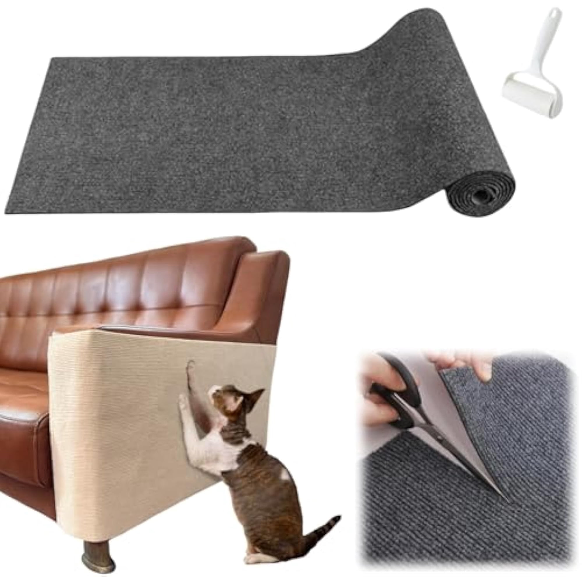 Pawmingle Cat Scratching Carpet Self Adhesive Cats Scratches Mat Trimmable Sisal Cat Scratching Mat for Furniture Protector (Dark Gray 11.8in*39.4in)