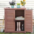 thumbnail image 2 of Outdoor Potting Bench with Storage Cabinet and Metal Top, Wood Workstation for Outdoor Patio, Garden (Dark Brown, 31x17x36‘’), 2 of 15