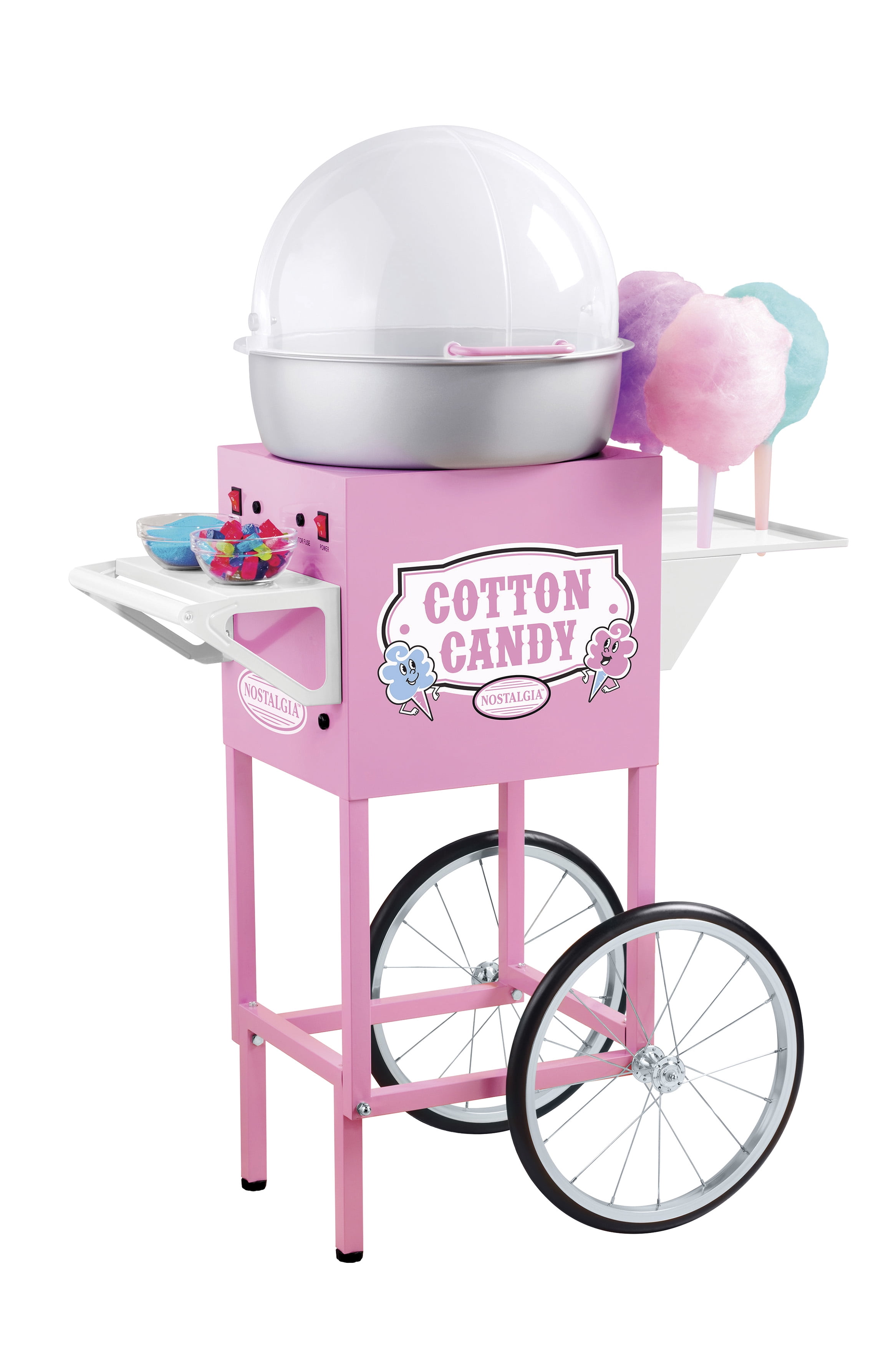 Pink Trolley Creative Gift Pink JK-1801 Electric Commercial Candy Floss Maker with Cart Stainless Steel Big Drawer for Birthdays New Years Family Party Nostalgia Cotton Candy Maker Weddings 