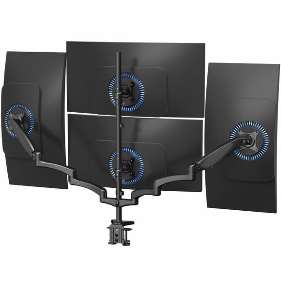 VIVO Black Quad Monitor Mount, 2 Pneumatic Arms   2 Fixed, 4 Screens up to 32"