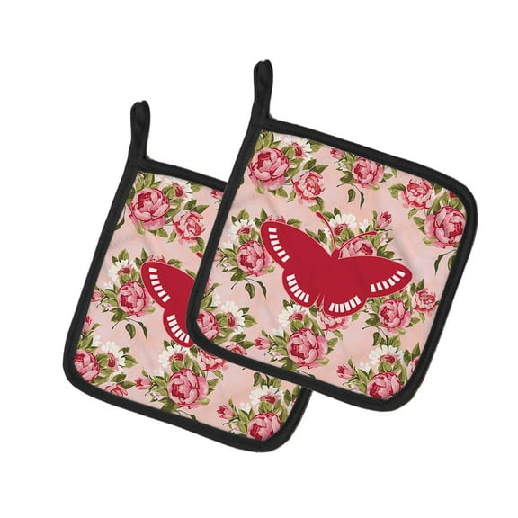 Caroline's Treasures BB1031-RS-PK-PTHD Butterfly Shabby Chic Pink Roses Pair of Pot Holders , 7.5HX7.5W, multicolor