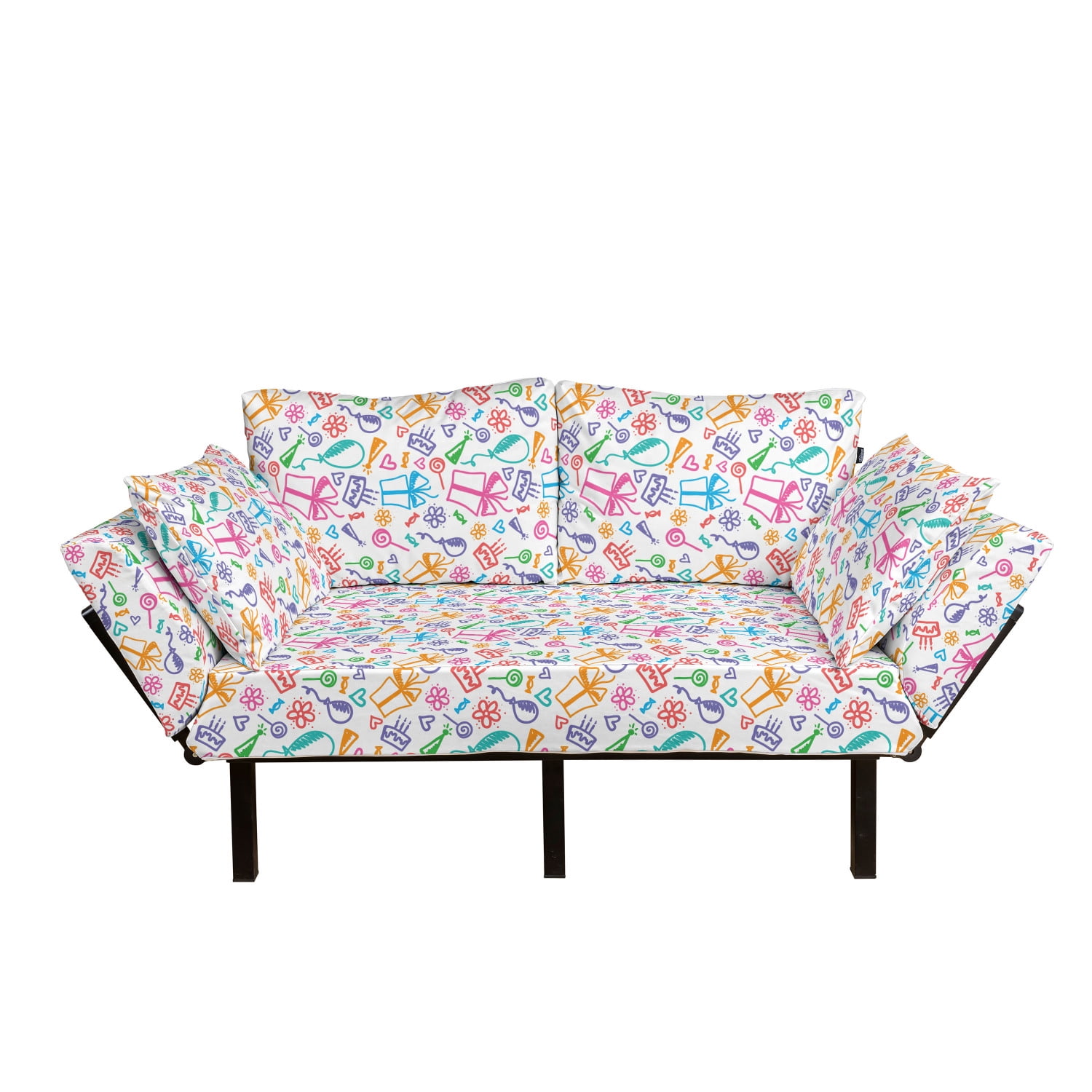 Loveseat Ambesonne Bunny Futon Couch Daybed with Metal Frame Upholstered Sofa for Living Dorm Easter Pattern of Dog Rose and Rabbits Multicolor 