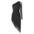 thumbnail image 1 of YUUMIN Robe de Danse Salsa Samba pour Femmes Manches Longues Asymétrique à Franges Noir S, 1 of 5