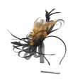 thumbnail image 4 of CXHEGBEJ Fascinators Hat for Women Bride Tea Party Pull On Headband Kentucky Derby Wedding Flower Cocktail Mesh Feathers Hair Clip Headdress Gold, 4 of 4