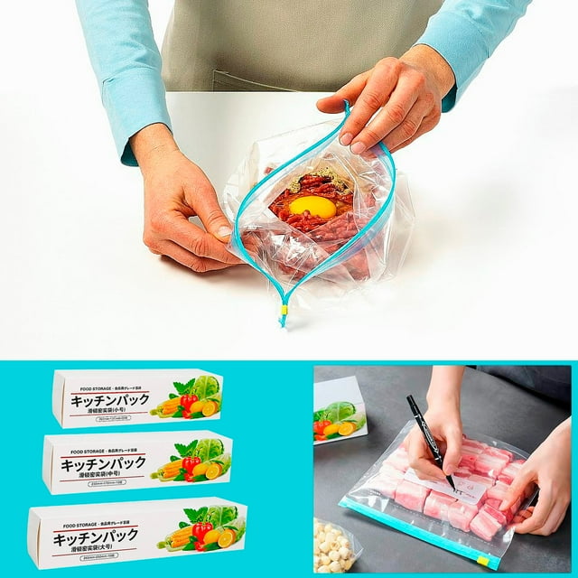 Sacs de Rangement en Plastique Auto-Scellants en Forme d'Écrou / Conception Autoportante pour Réfrigérateur et Congélateur / Sacs à Fermeture Éclair de Qualité Alimentaire / 20 Petits, 15 Moyens, 10 Grands Sacs