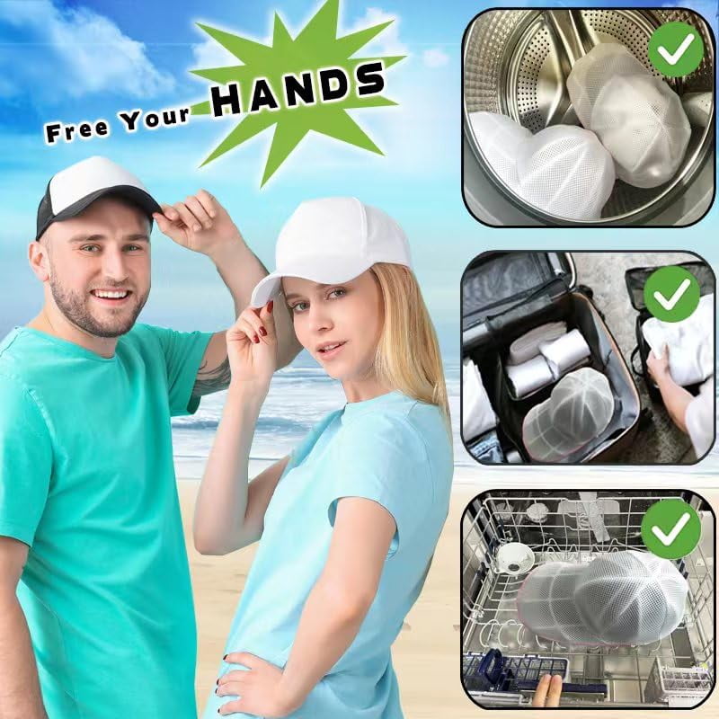 2-Pack Hat Washer Cage for Washing Machine - Baseball Cap Cleaning Protector with Mesh Bags, Hat Shaper & Portable Washer for Apartments