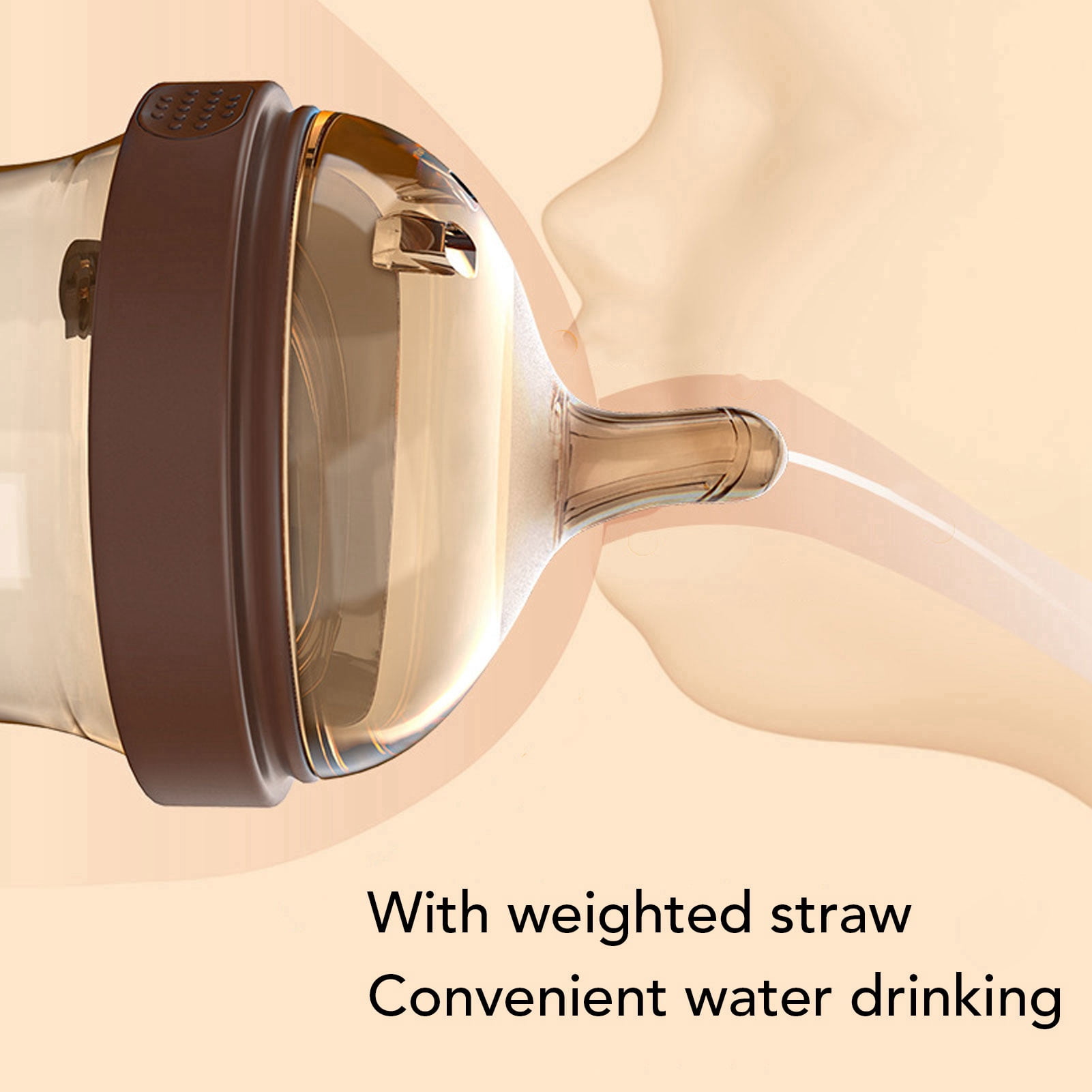 BIMZUC Silicone Weighted Straw Sippy Cup for Toddlers, Flip Top Wide Mouth Spill Proof Water Bottle, PPSU Brown, 8.12 oz / 240 ml, Prevent Choking, 12+ Months