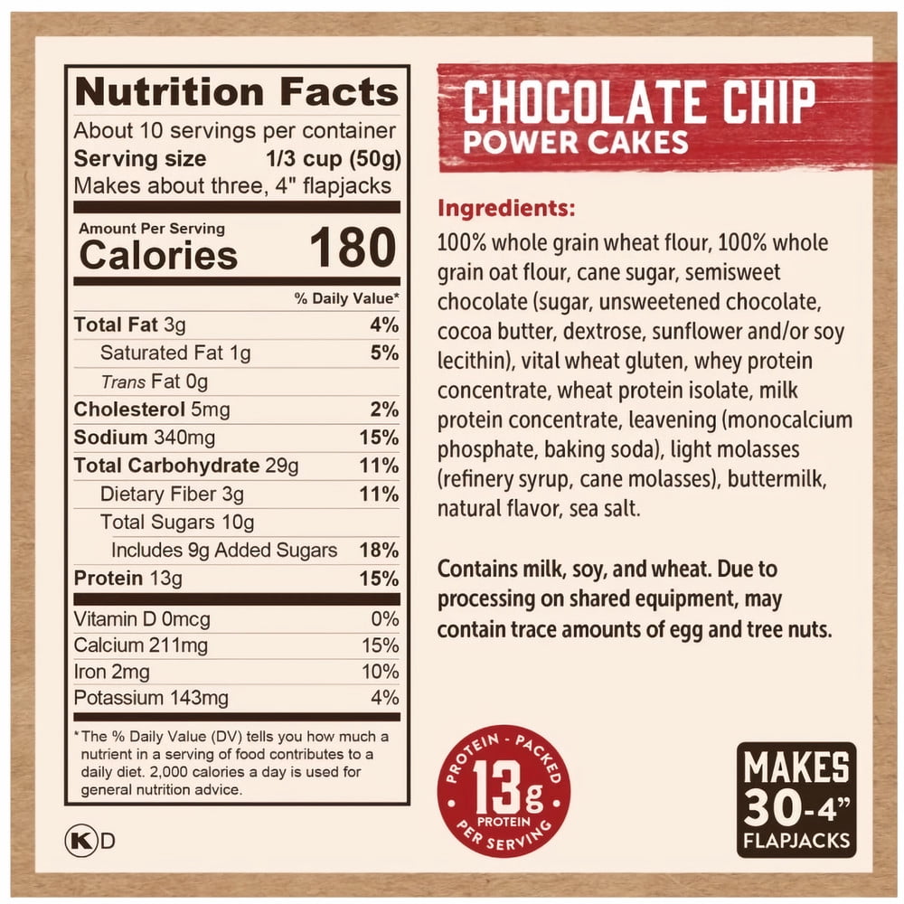 Kodiak Cakes Power Cakes Flapjack & Waffle Mix, Chocolate Chip, 18 oz Box (Pack of 6)