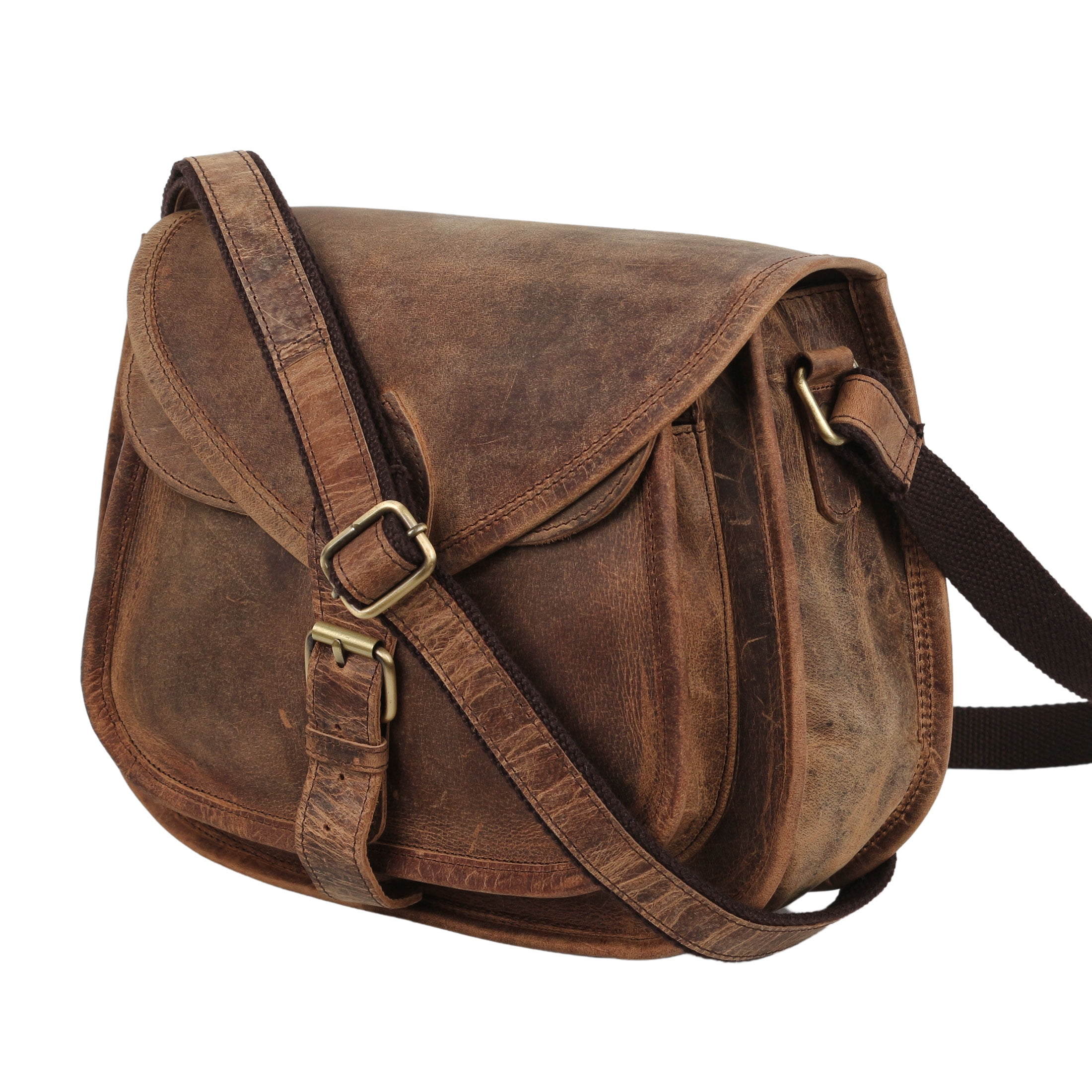 Leather Crossbody Tote Bag for Women – Distressed Tan Shoulder Satchel Purse for Travel and Daily Use