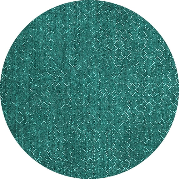 Ahgly Company Machine Washable Indoor Round Oriental Turquoise Blue Industrial Area Rugs, 7' Round