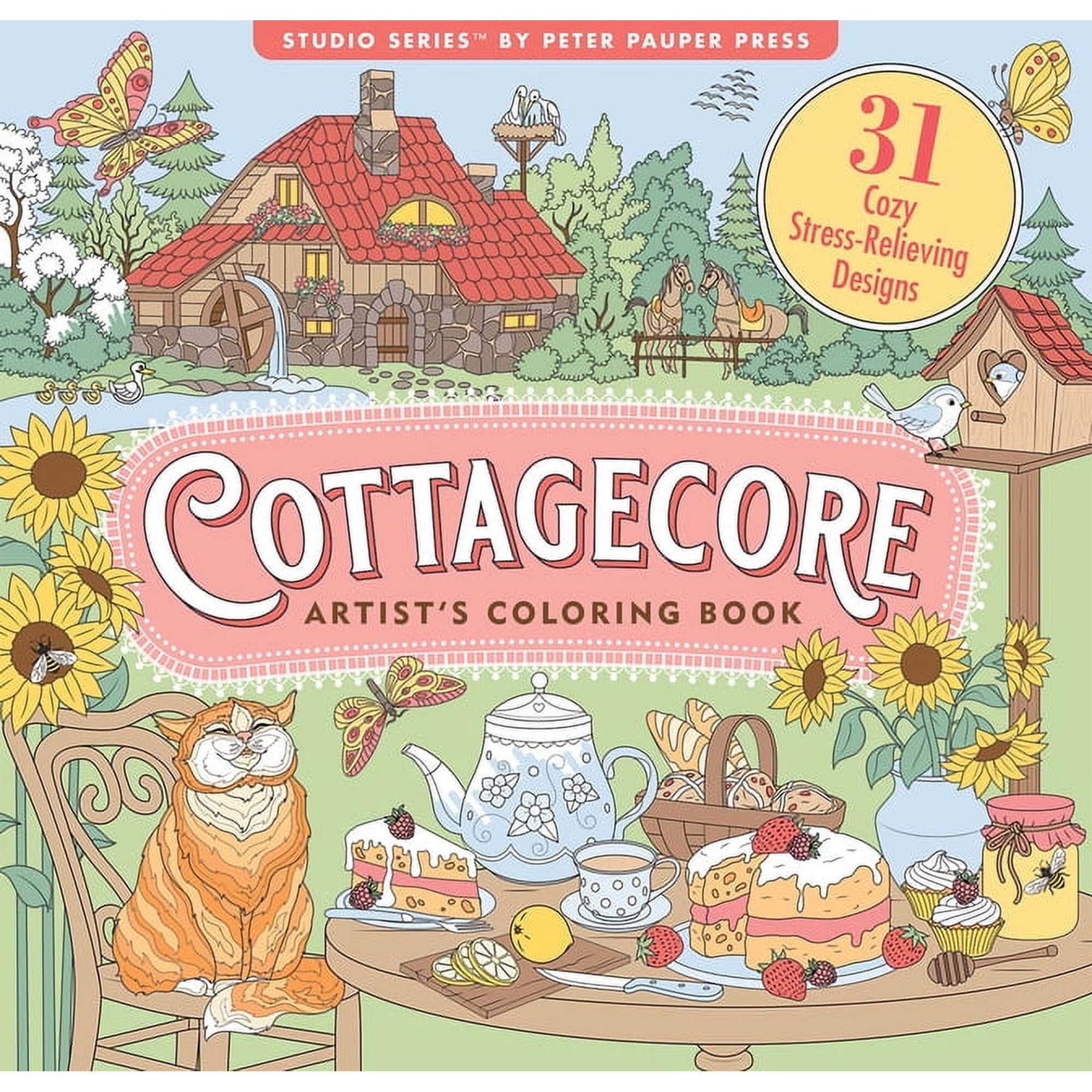Cottagecore Adult Coloring Book (31 Stress-Relieving Designs), (Paperback)