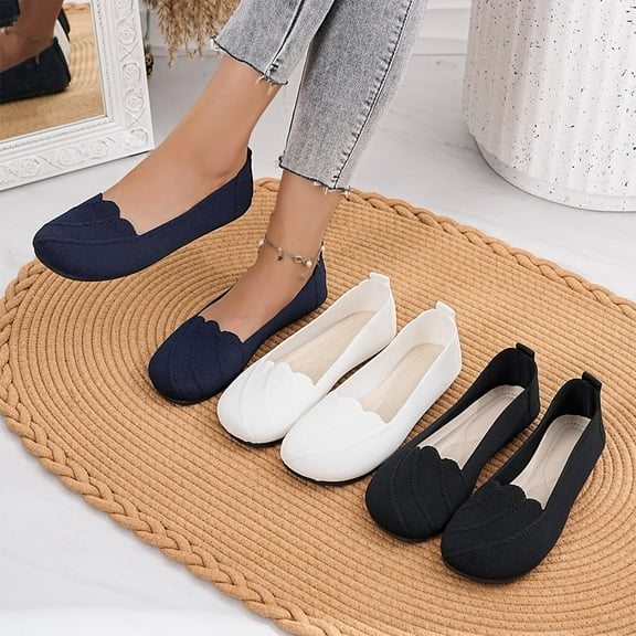 Miluxas Women's Wide Width Flats Shoes,Dressy Comfortable Shoes,Soft Ladies Elegant Slip on Round Toe Knitted Ballet Shoes White 9.5(43)