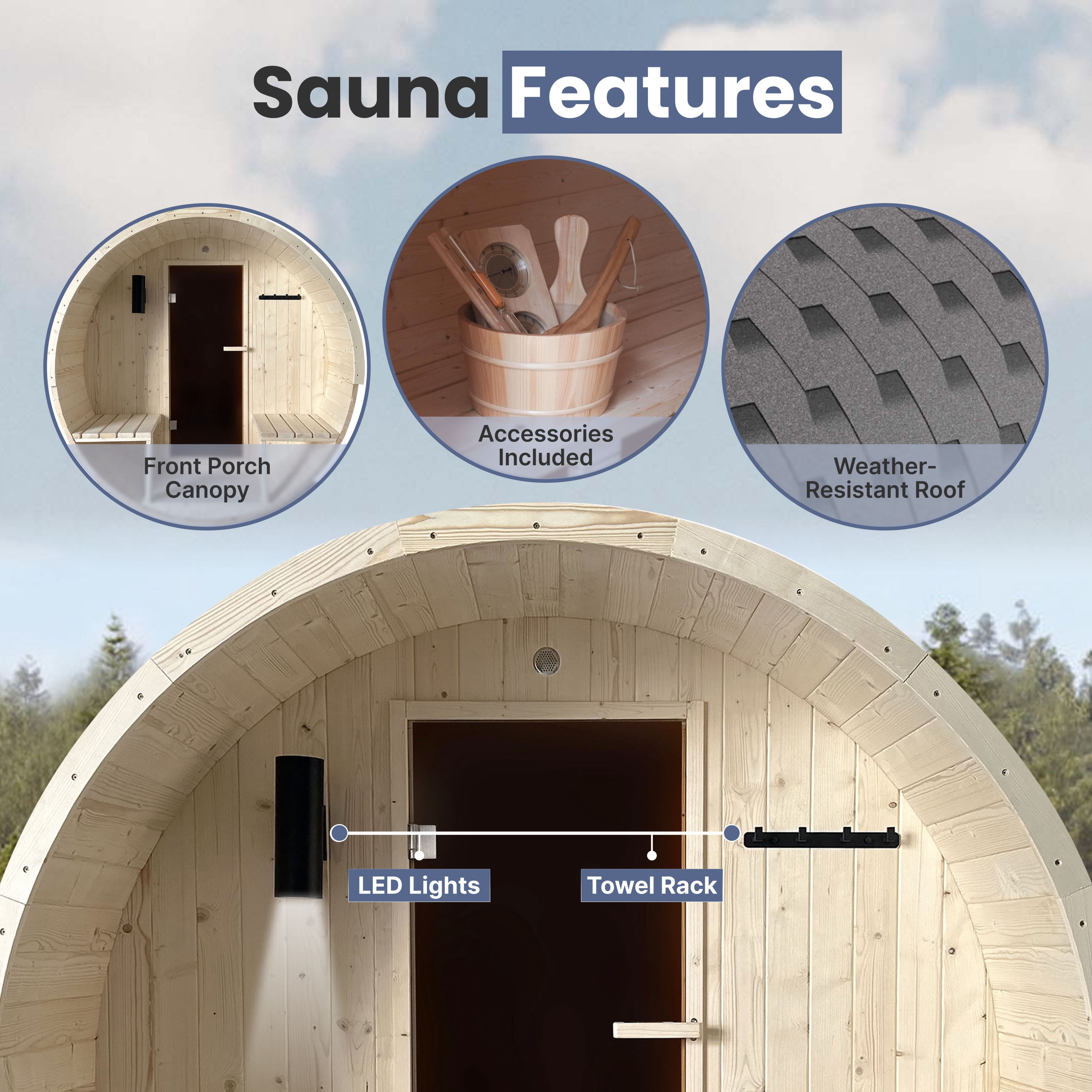 ALEKO Outdoor Indoor White Pine 6-8 Person Wet Dry Barrel Sauna with 8 kW Heater